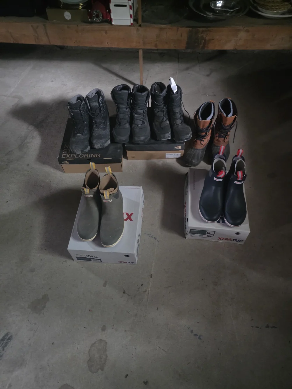 Six Pairs Of Men's Winter Boots. Size 14. All Insulated Or Waterproof.